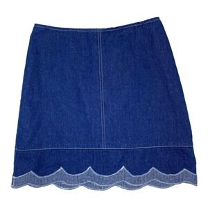 Anthropologie Anna Sui Denim Dark Wash Scalloped Midi Skirt Women's Size 2